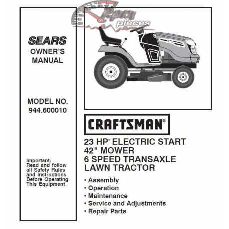 Craftsman Tractor Parts Manual 944.600010
