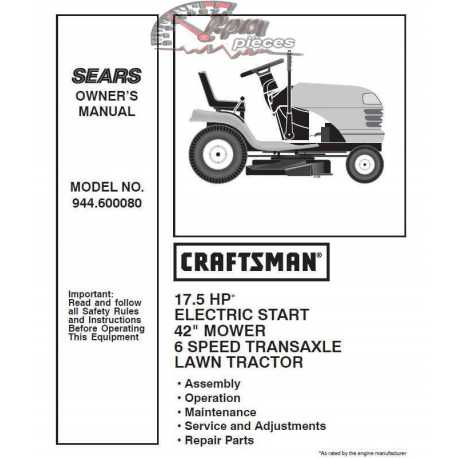 Manuel de pièces tracteur Craftsman 944.600080