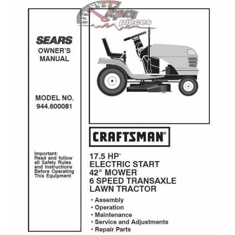 Manuel de pièces tracteur Craftsman 944.600081