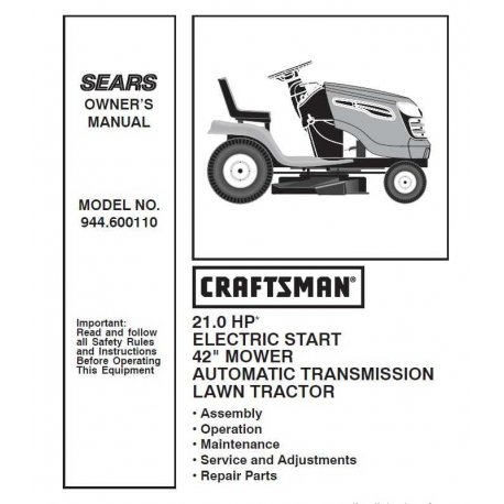 Manuel de pièces tracteur Craftsman 944.600110