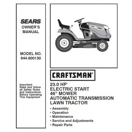 Manuel de pièces tracteur Craftsman 944.600130