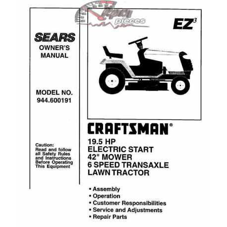 Manuel de pièces tracteur Craftsman 944.600191