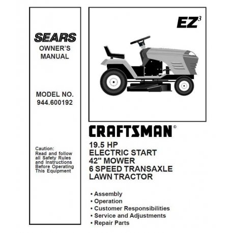 Craftsman Tractor Parts Manual 944.600192