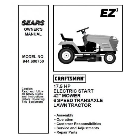 Manuel de pièces tracteur Craftsman 944.600750