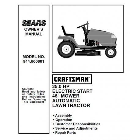 Manuel de pièces tracteur Craftsman 944.600881