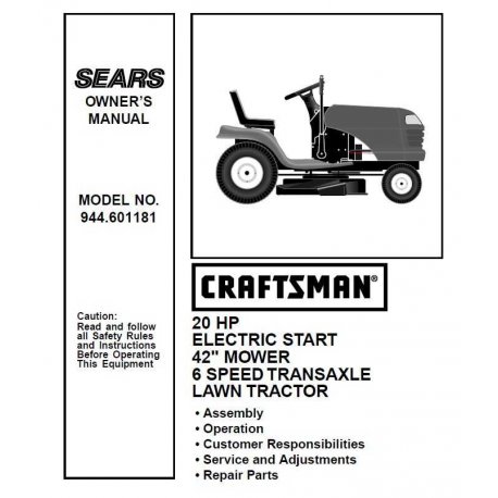 Craftsman Tractor Parts Manual 944.601181