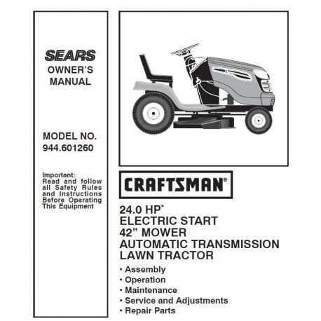 Craftsman Tractor Parts Manual 944.601260