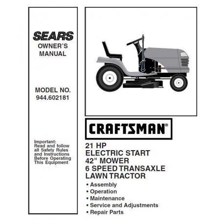 Craftsman Tractor Parts Manual 944.602181