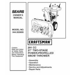 Craftsman snowblower Parts Manual 944.520650