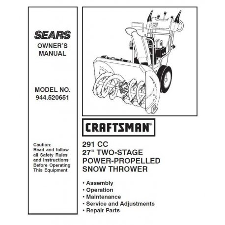 Craftsman snowblower Parts Manual 944.520651