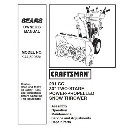 Craftsman snowblower Parts Manual 944.520681