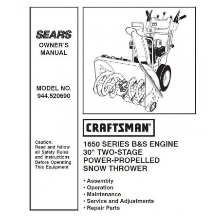 Craftsman snowblower Parts Manual 944.520690