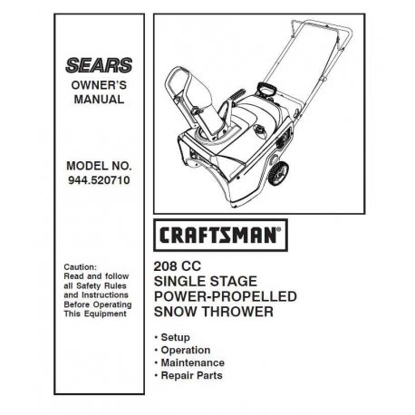 Craftsman snowblower Parts Manual 944.520710