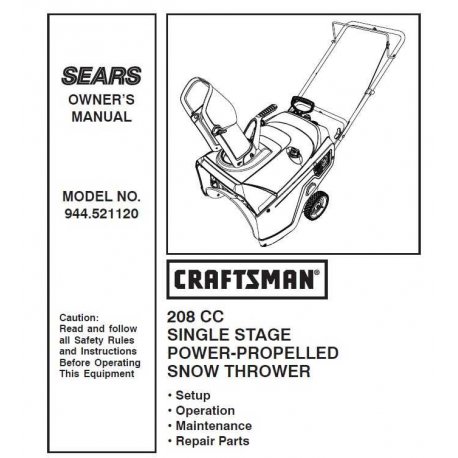 Craftsman snowblower Parts Manual 944.521120