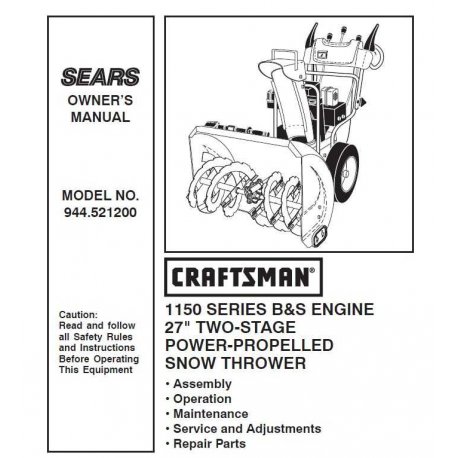 Craftsman snowblower Parts Manual 944.521200