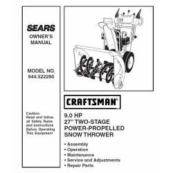 Craftsman snowblower Parts Manual 944.522290