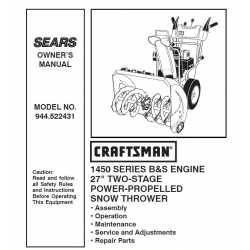 Craftsman snowblower Parts Manual 944.522431