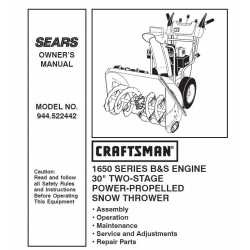 Craftsman snowblower Parts Manual 944.522442