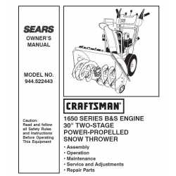 Craftsman snowblower Parts Manual 944.522443