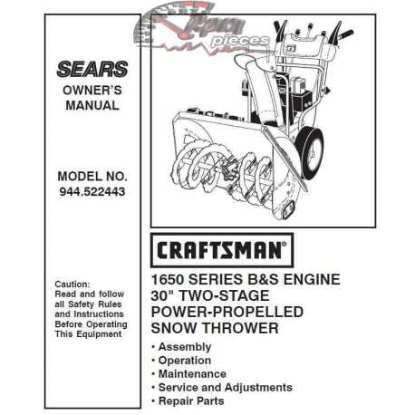 Craftsman snowblower Parts Manual 944.522443