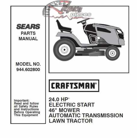 Manuel de pièces tracteur Craftsman 944.602800