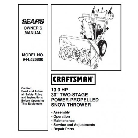 Craftsman snowblower Parts Manual 944.526800