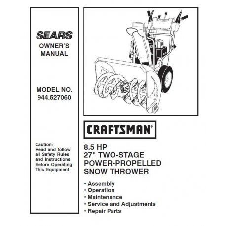 Craftsman snowblower Parts Manual 944.527060