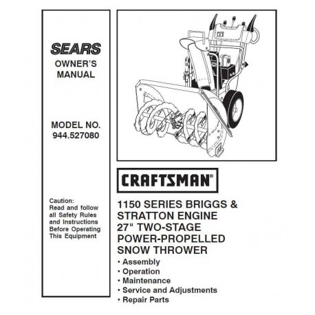 Craftsman snowblower Parts Manual 944.527080