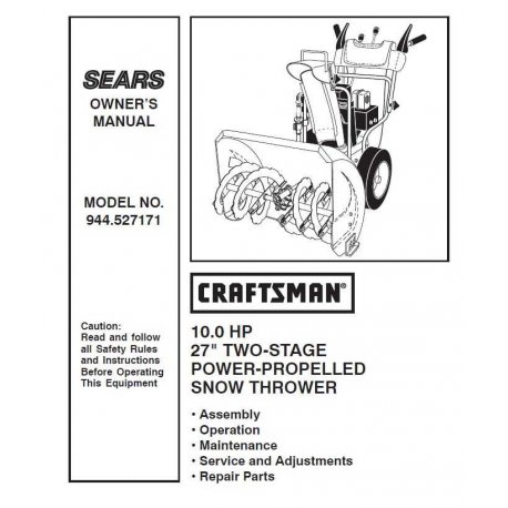 Craftsman snowblower Parts Manual 944.527171