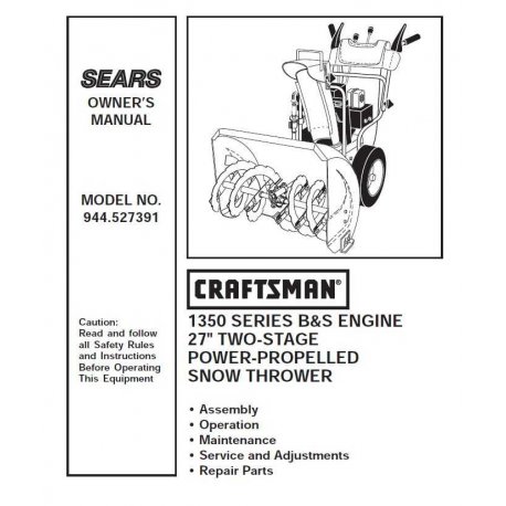 Craftsman snowblower Parts Manual 944.527391