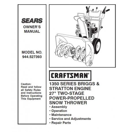 Craftsman snowblower Parts Manual 944.527393