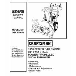 Craftsman snowblower Parts Manual 944.527650