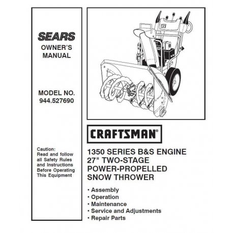 Craftsman snowblower Parts Manual 944.527690