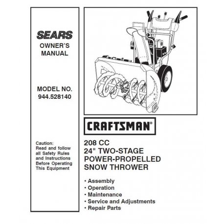 Craftsman snowblower Parts Manual 944.528140