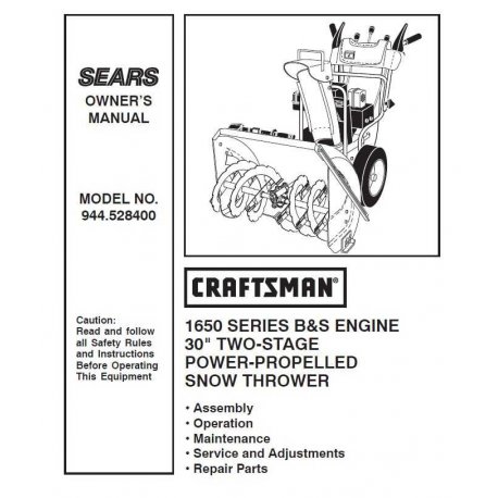 Craftsman snowblower Parts Manual 944.528400