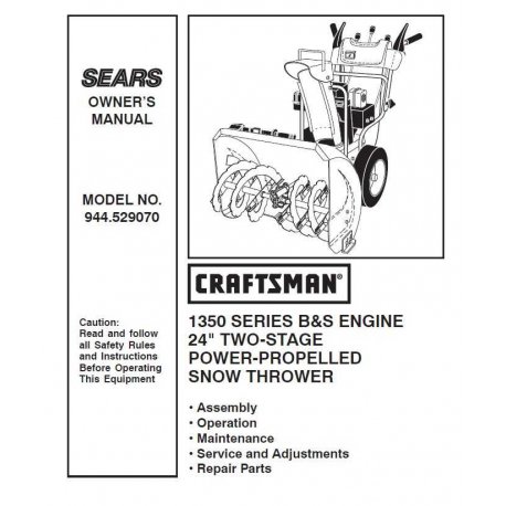 Craftsman snowblower Parts Manual 944.529070