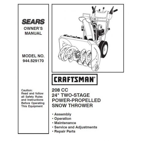 Craftsman snowblower Parts Manual 944.529170