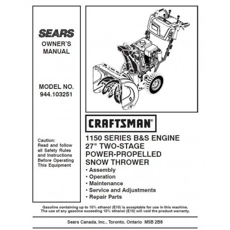 Craftsman snowblower Parts Manual 944.103251