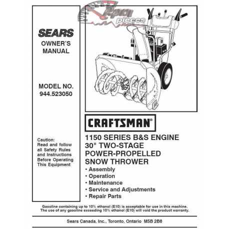 Craftsman snowblower Parts Manual 944.523050