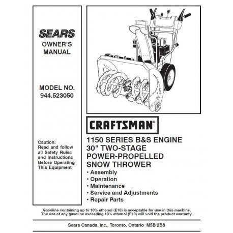 Craftsman snowblower Parts Manual 944.523050