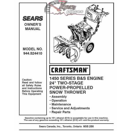 Craftsman snowblower Parts Manual 944.524410