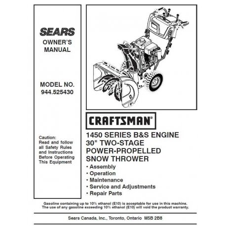 Craftsman snowblower Parts Manual 944.525430