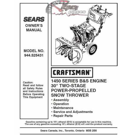 Craftsman snowblower Parts Manual 944.525431