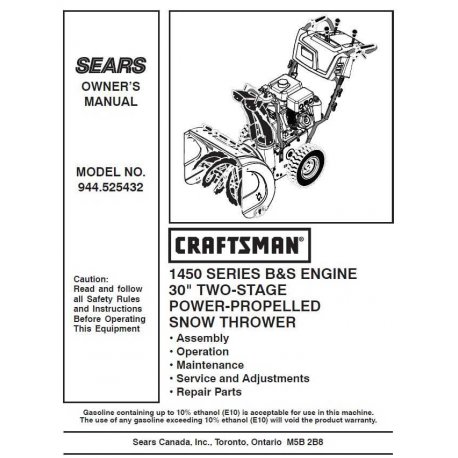 Craftsman snowblower Parts Manual 944.525432