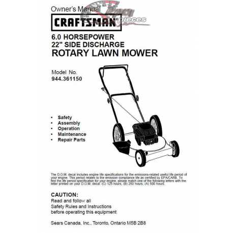 Craftsman lawn mower parts Manual 944.361150
