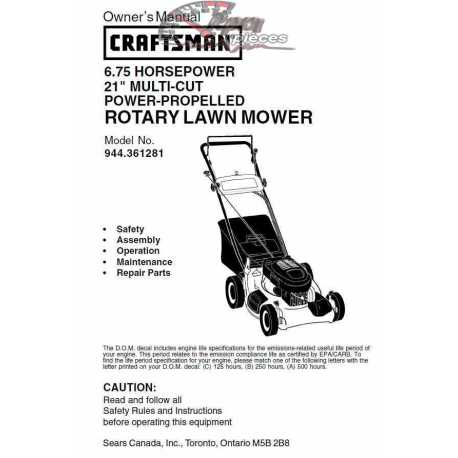Craftsman lawn mower parts Manual 944.361281