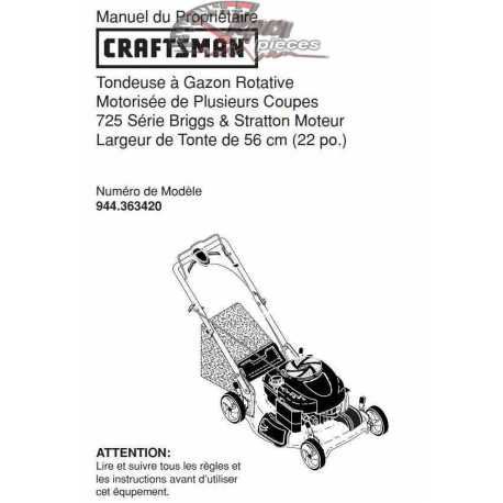 Manuel de tondeuse Craftsman 944.363420