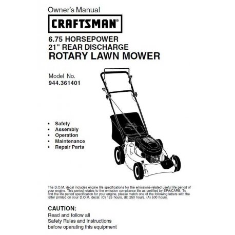 Craftsman lawn mower parts Manual 944.361401