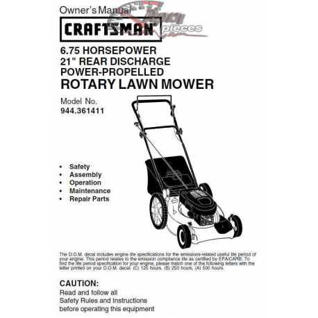 Craftsman lawn mower parts Manual 944.361411