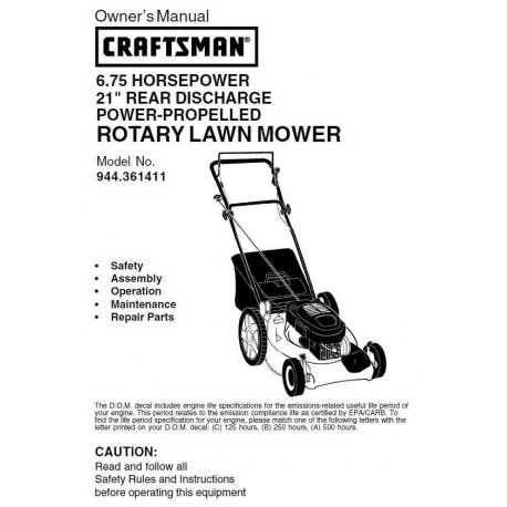 Craftsman lawn mower parts Manual 944.361411